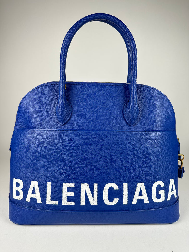 Balenciaga Grained Calfskin Ville Top Handle Bag Medium Blue