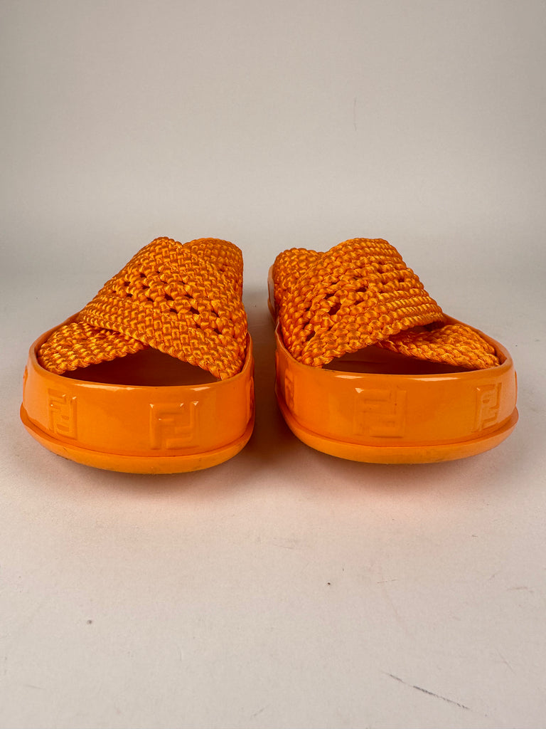 Fendi Orange Reflection Crisscross Slides Size 36EU