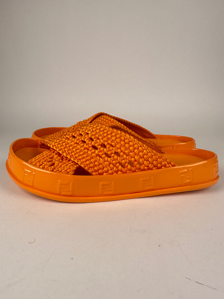 Fendi Orange Reflection Crisscross Slides Size 36EU