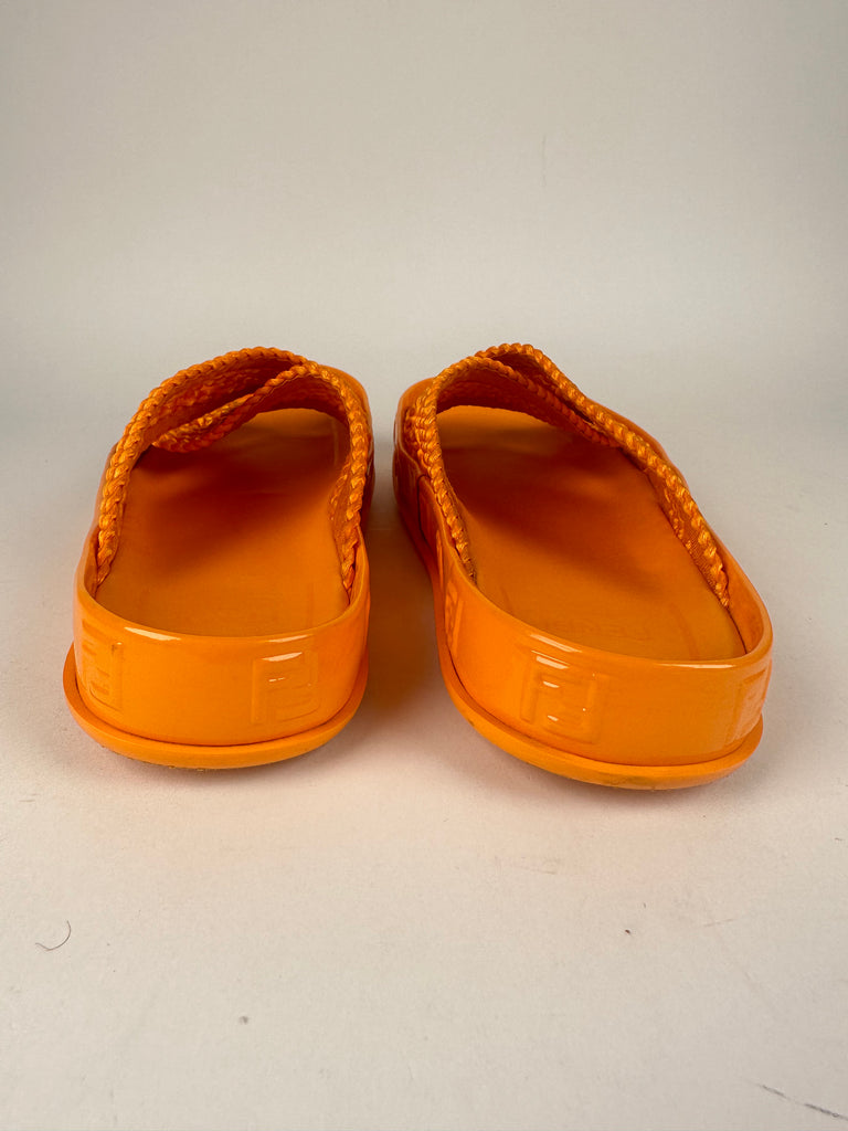Fendi Orange Reflection Crisscross Slides Size 36EU