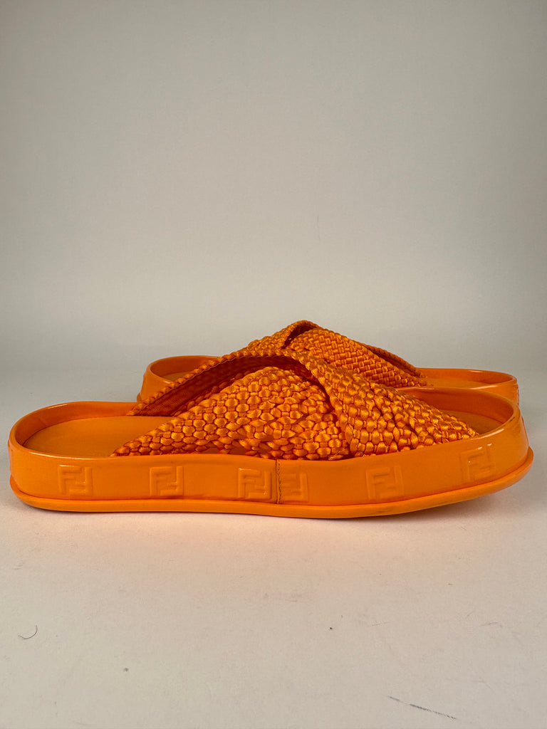 Fendi Orange Reflection Crisscross Slides Size 36EU