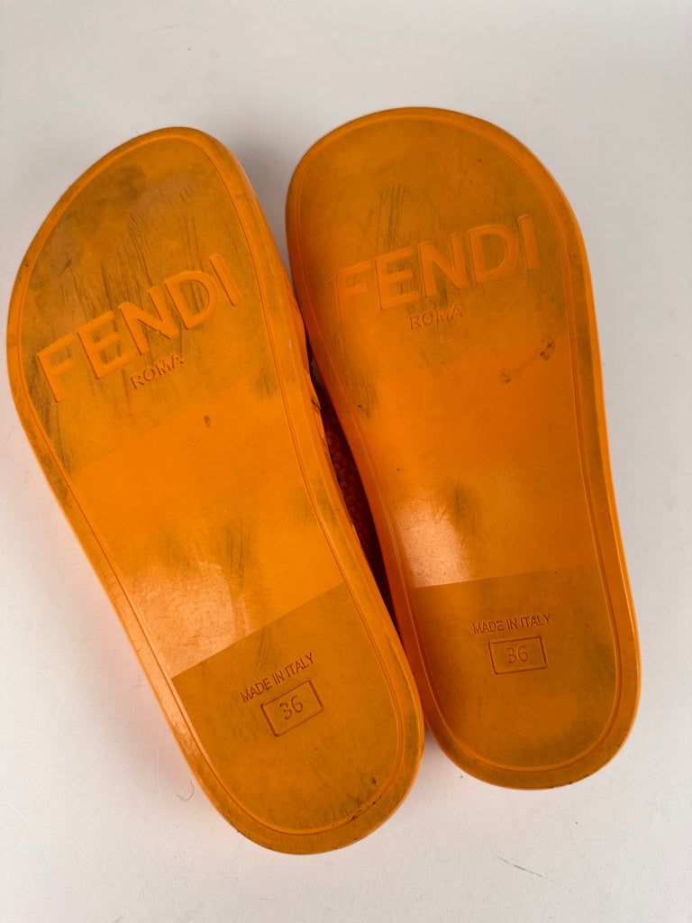 Fendi Orange Reflection Crisscross Slides Size 36EU