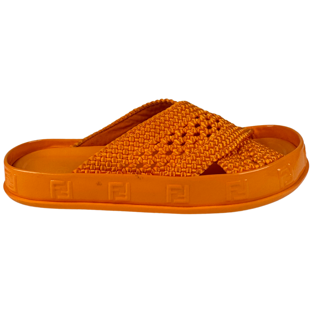 Fendi Orange Reflection Crisscross Slides Size 36EU