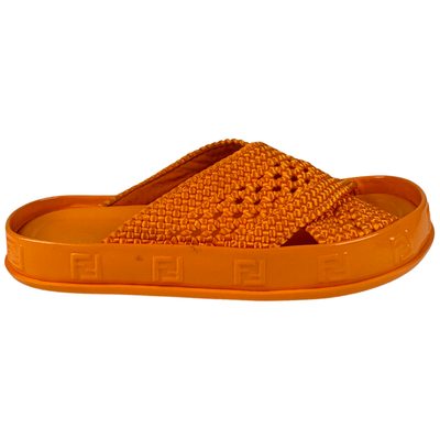 Fendi Orange Reflection Crisscross Slides Size 36EU
