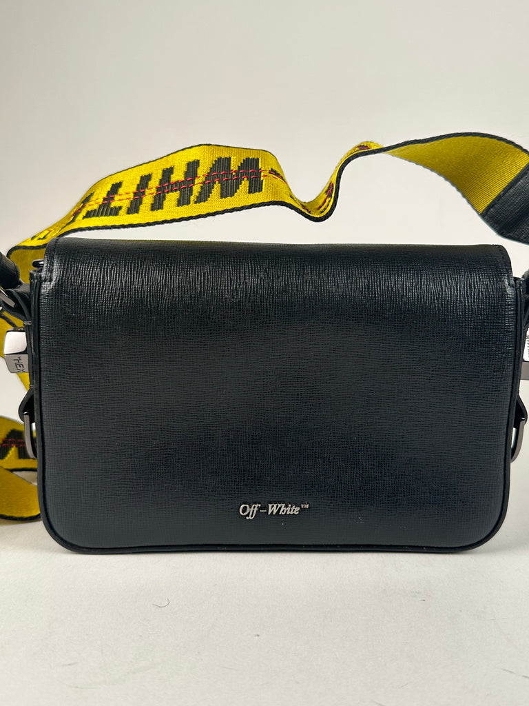 Off—White Saffiano Striped Mini Diag Binder Clip Bag Black White Yellow