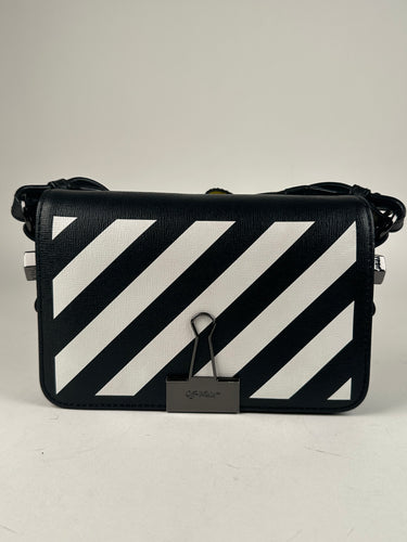 Off-White Beige Striped Binderclip Bag