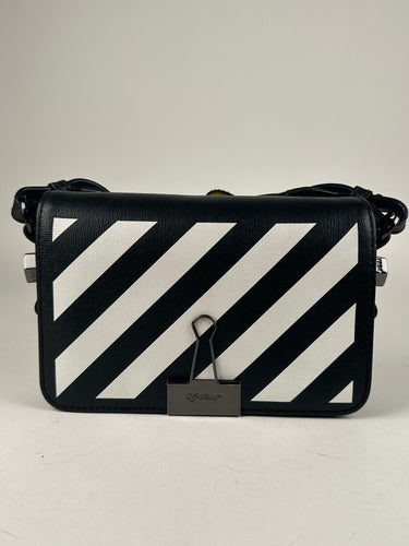 Off—White Saffiano Striped Mini Diag Binder Clip Bag Black White Yellow