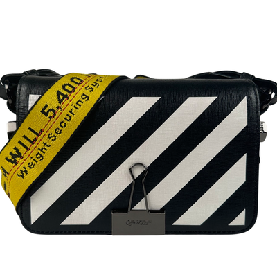 Off—White Saffiano Striped Mini Diag Binder Clip Bag Black White Yellow