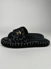 Load image into Gallery viewer, Chanel Raffia Woven Slides With CC logo Black Grey Size 35EU