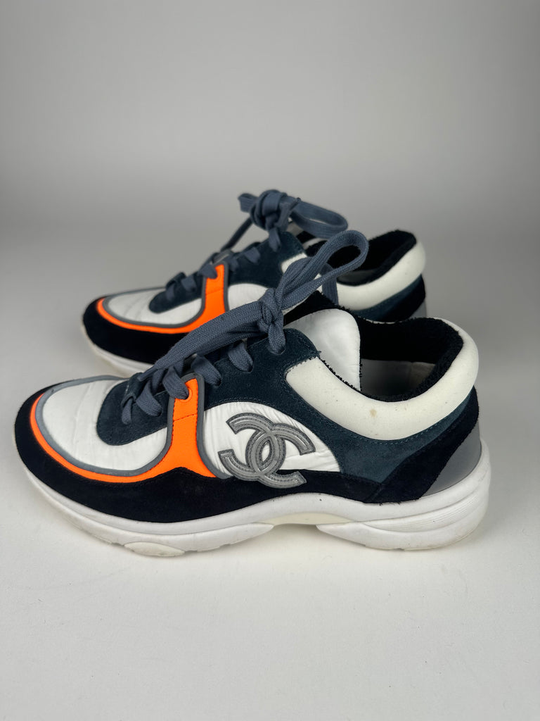 Chanel Classic Trainers Blue Grey White Orange Size 35.5EU