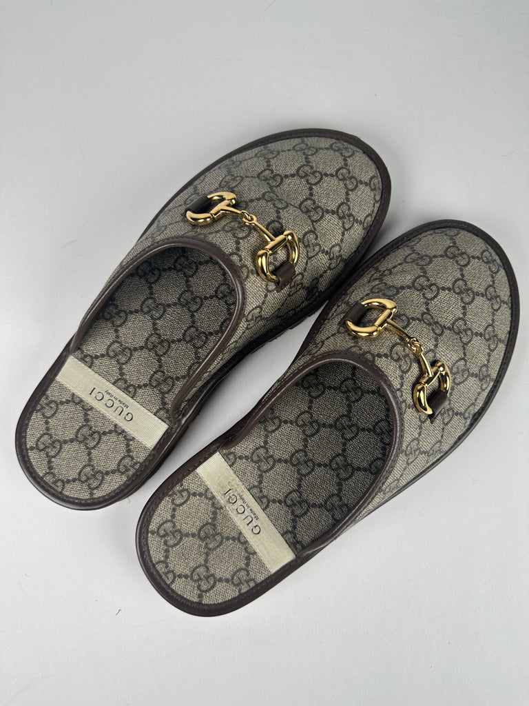 Gucci GG Supreme Monogram Horsebit Slipper Mule Size 6G Men’s