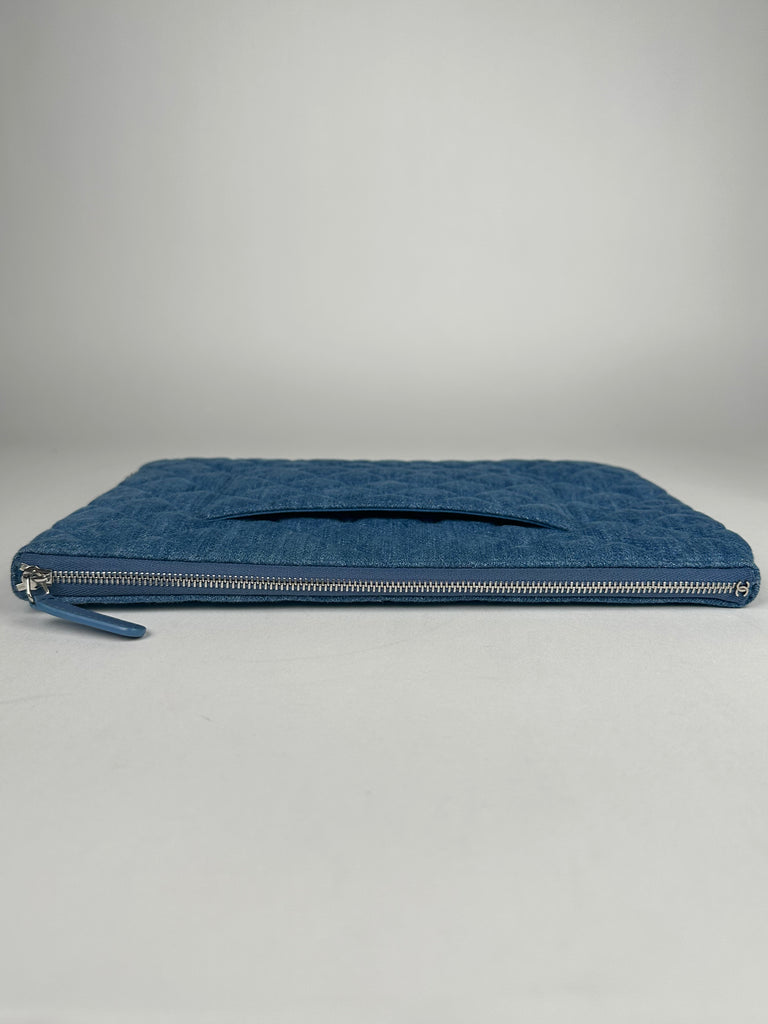 Chanel Denim Chain Around Quilted Medium Cosmetic O-Case Clutch Blue