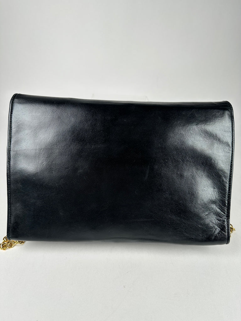 Chanel Vintage Lambskin CC Embroidered Clutch On Chain Black