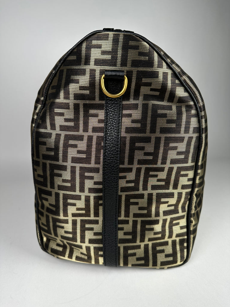 Fendi Metallic Zucca Print Karligraphy Duffle Bag Gold Black