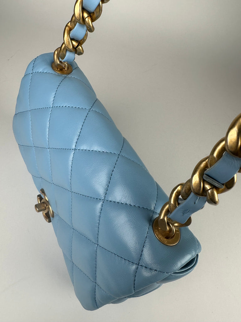 Chanel Lambskin Quilted Lacquered Chain Flap Bag Blue