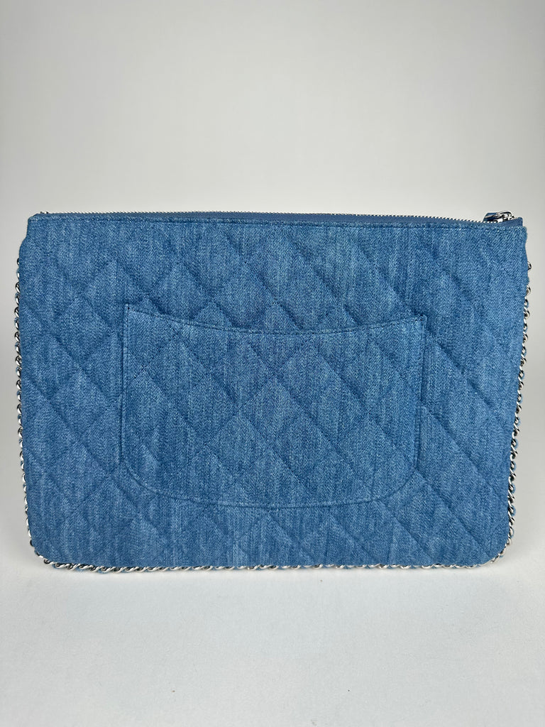 Chanel Denim Chain Around Quilted Medium Cosmetic O-Case Clutch Blue