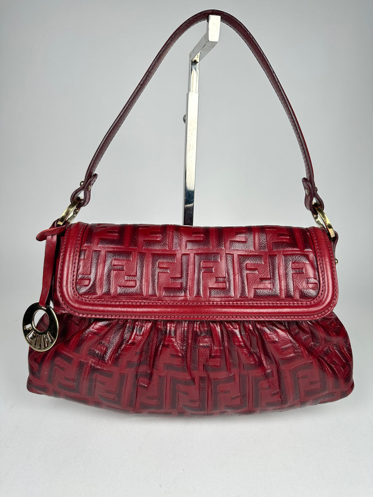 Fendi Red Zucca Leather Borsa Chef Bag