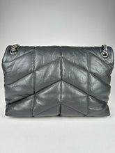 Load image into Gallery viewer, Saint Laurent Lambskin Quilted Medium Loulou Puffer Monogram Chain Satchel Grey