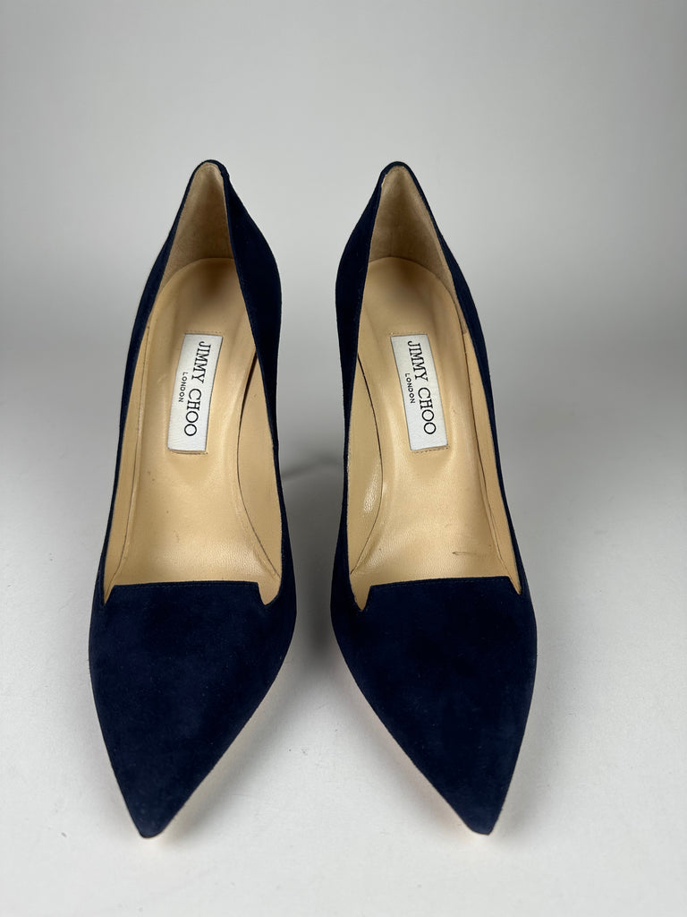 Jimmy Choo Navy Suede Pointed Toe Pump size 39EU