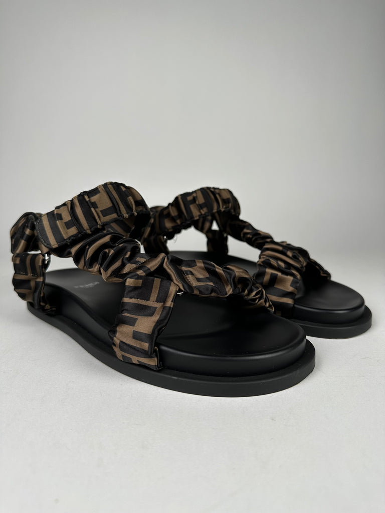 Fendi Feel Brown Satin Sandals Size 37.5EU