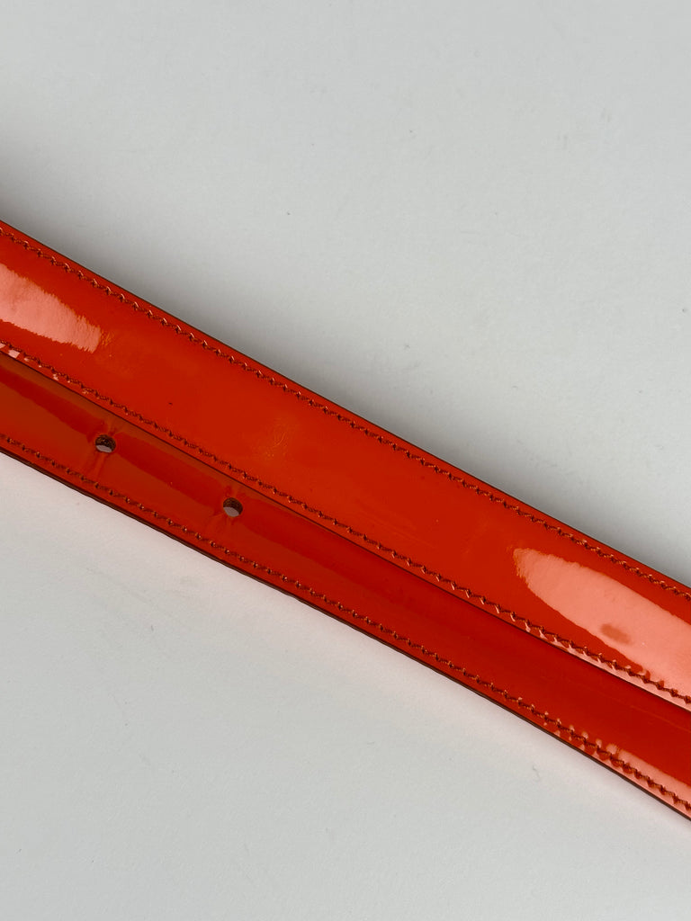 Salvatore Ferragamo Viva Bow Patent Leather Reversible and Adjustable Belt Orange