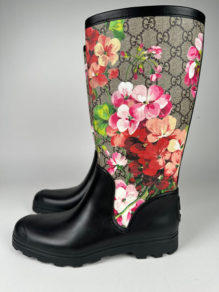 Gucci Floral Blooms Print Monogram Rain Boots Size 36EU