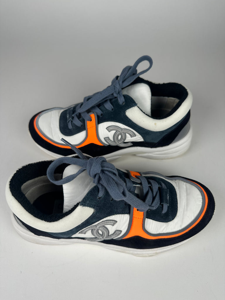 Chanel Classic Trainers Blue Grey White Orange Size 35.5EU