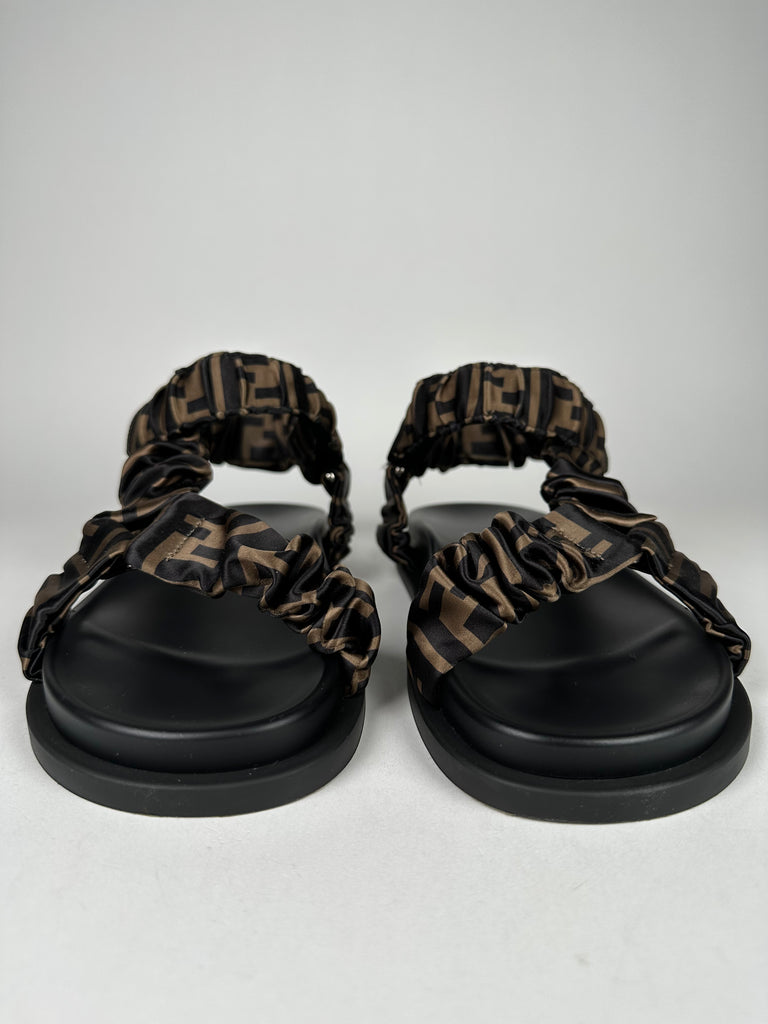 Fendi Feel Brown Satin Sandals Size 37.5EU