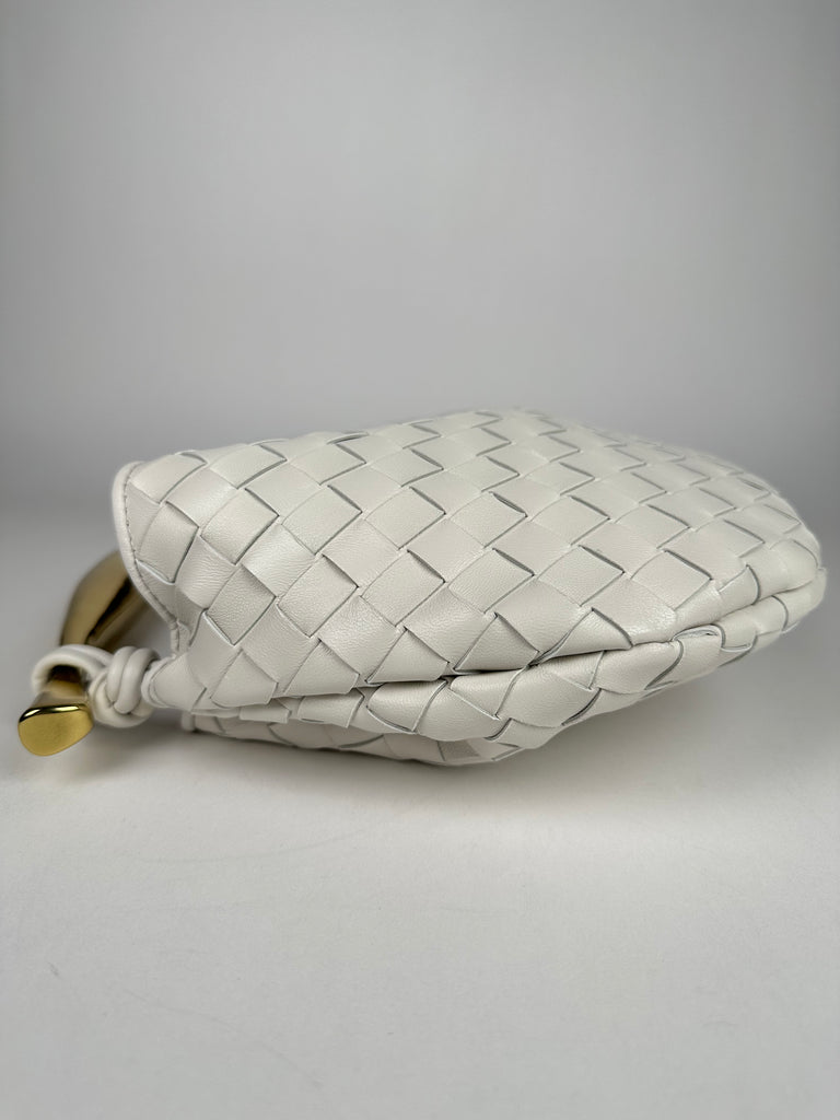 BOTTEGA VENETA INTRECCIATO METALLIC SILVER WOVEN LEATHER MINI BAG CLUTCH