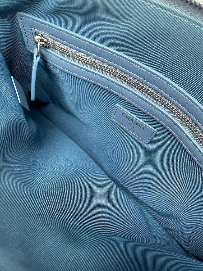Chanel Denim Chain Around Quilted Medium Cosmetic O-Case Clutch Blue