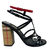 Burberry Vintage Check and Patent Leather Heeled Sandals Size 37EU