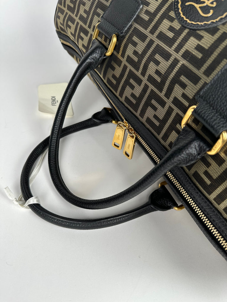 Fendi Metallic Zucca Print Karligraphy Duffle Bag Gold Black