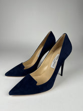 Load image into Gallery viewer, Jimmy Choo Navy Suede Pointed Toe Pump size 39EU