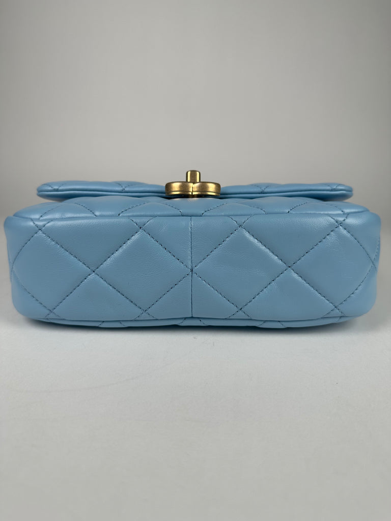 Chanel Lambskin Quilted Lacquered Chain Flap Bag Blue