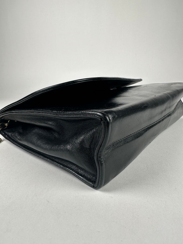 Chanel Vintage Lambskin CC Embroidered Clutch On Chain Black