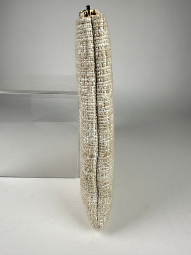 Chanel Woven Raffia Large Cosmetic O-Case Clutch Beige Gold