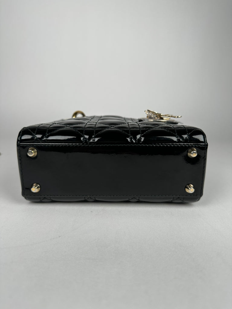 Dior Mini Lady Dior Black Patent Cannage Calfskin