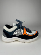 Load image into Gallery viewer, Chanel Classic Trainers Blue Grey White Orange Size 35.5EU