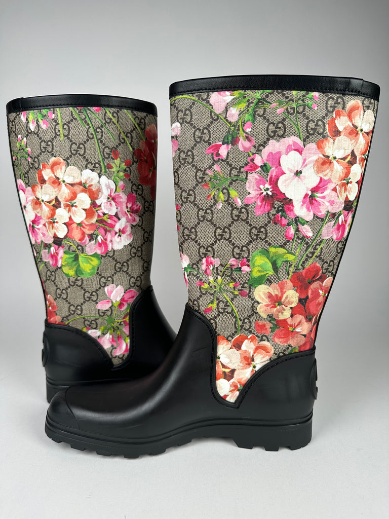 Gucci Floral Blooms Print Monogram Rain Boots Size 36EU