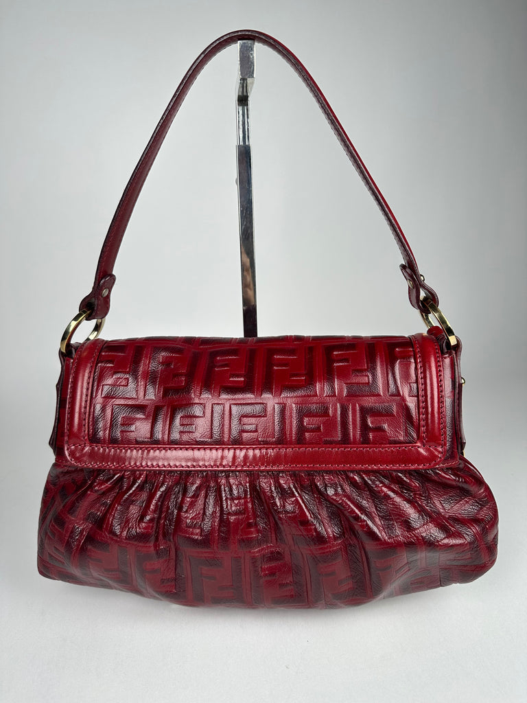 Fendi Red Zucca Leather Borsa Chef Bag