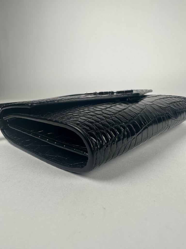 Saint Laurent Croc Embossed Uptown Mini Crossbody Black