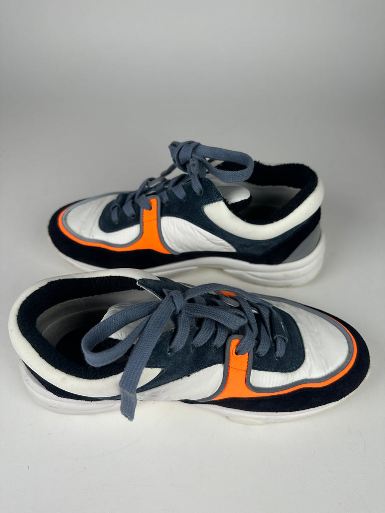Chanel Classic Trainers Blue Grey White Orange Size 35.5EU
