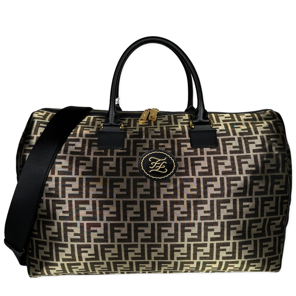 Fendi Metallic Zucca Print Karligraphy Duffle Bag Gold Black