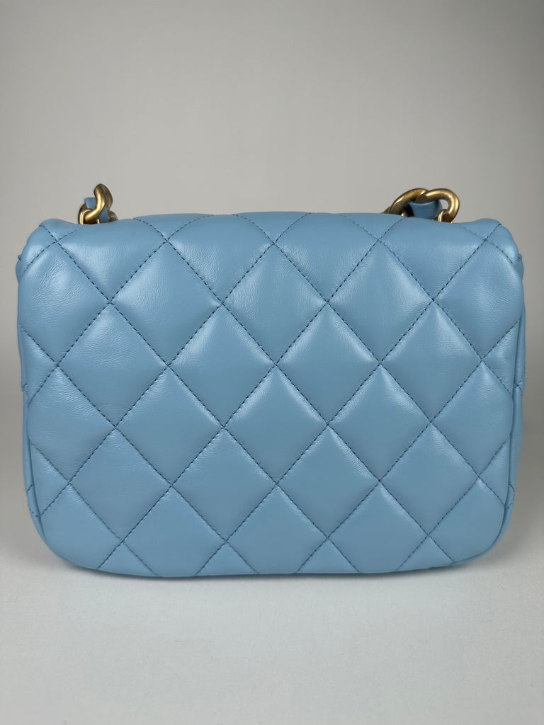 Chanel Lambskin Quilted Lacquered Chain Flap Bag Blue