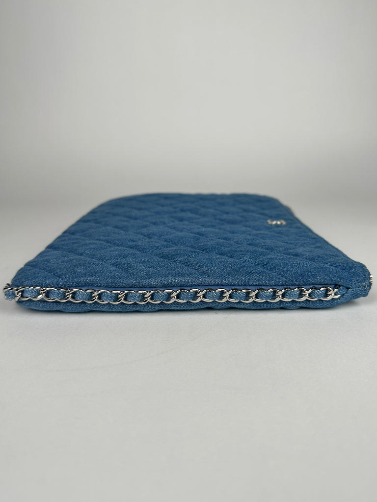 Chanel Denim Chain Around Quilted Medium Cosmetic O-Case Clutch Blue