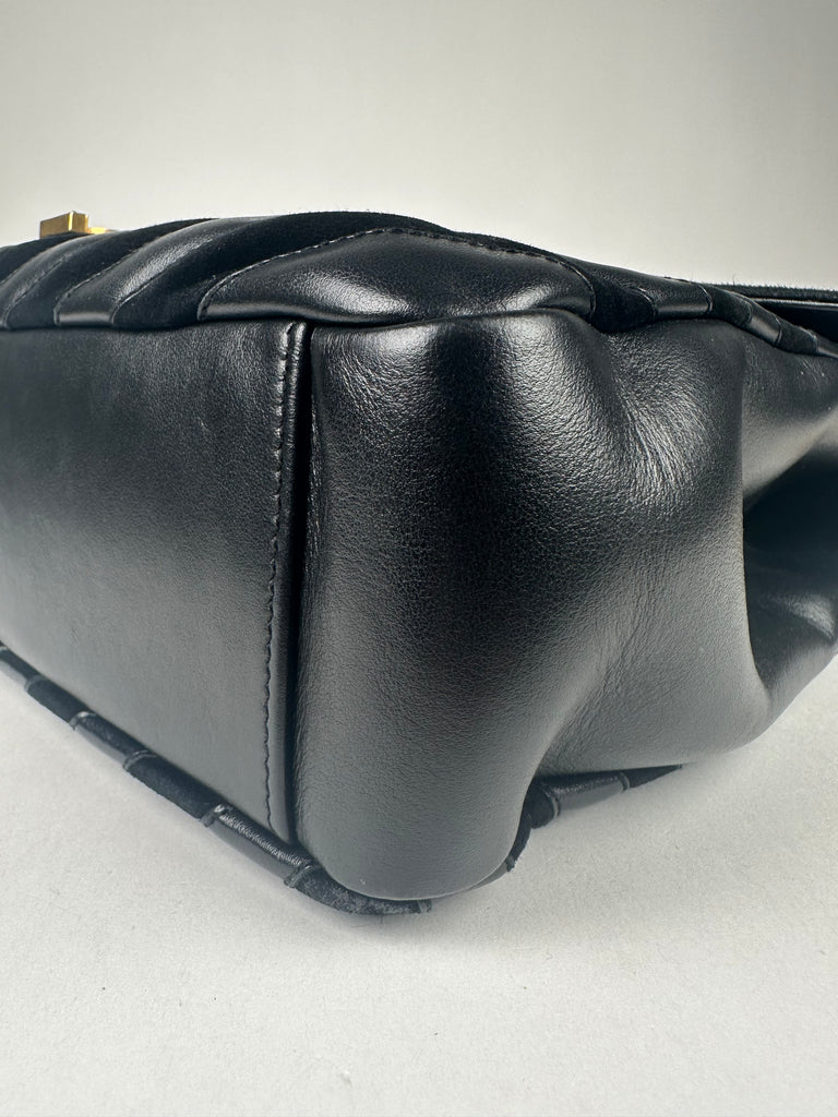 Saint Laurent Leather and Suede Matelasse Chevron Monogram Large College Satchel Black