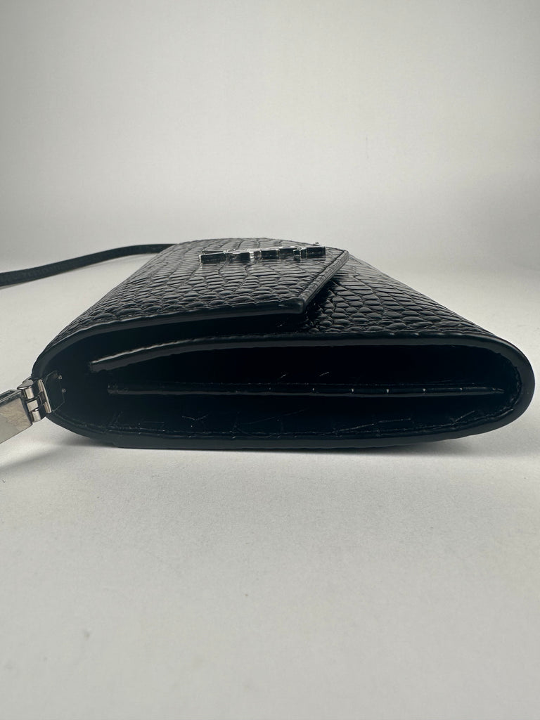 Saint Laurent Croc Embossed Uptown Mini Crossbody Black