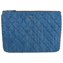 Load image into Gallery viewer, Chanel Denim Chain Around Quilted Medium Cosmetic O-Case Clutch Blue