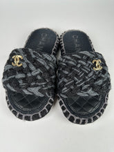 Load image into Gallery viewer, Chanel Raffia Woven Slides With CC logo Black Grey Size 35EU