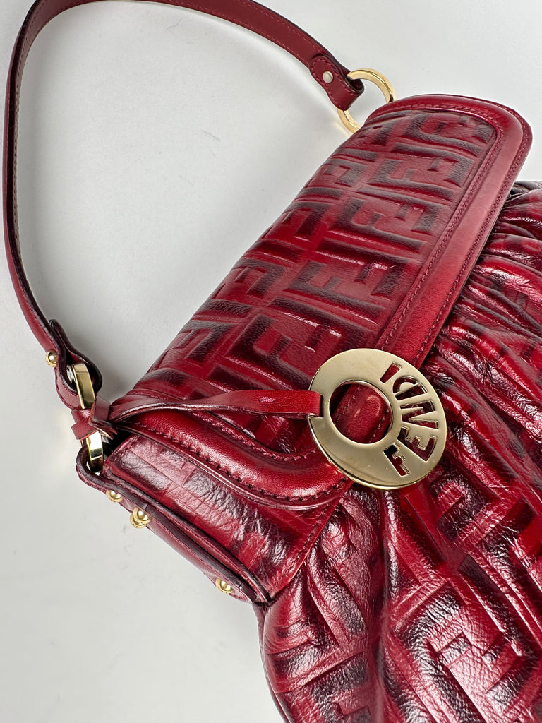 Fendi Red Zucca Leather Borsa Chef Bag